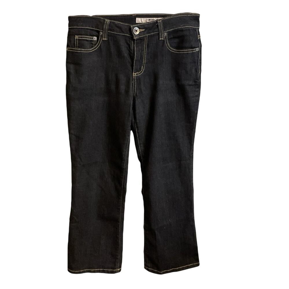 DKNY Jeans Women's Size 8P Soho Boot Cut Blue Denim Dark Wash 28 Inseam - Picture 2 of 12